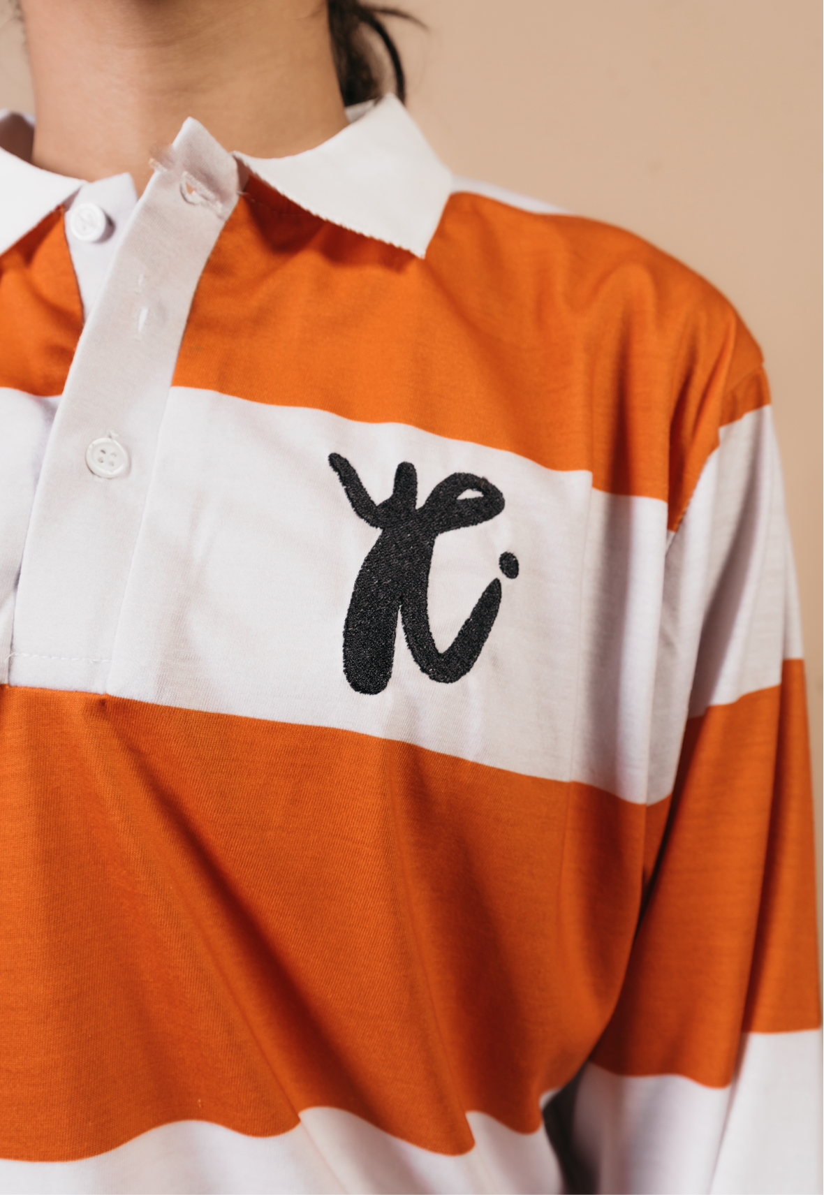 YVNG™ SILKY RUGBY SHIRT - Orange/OFF-WHITE