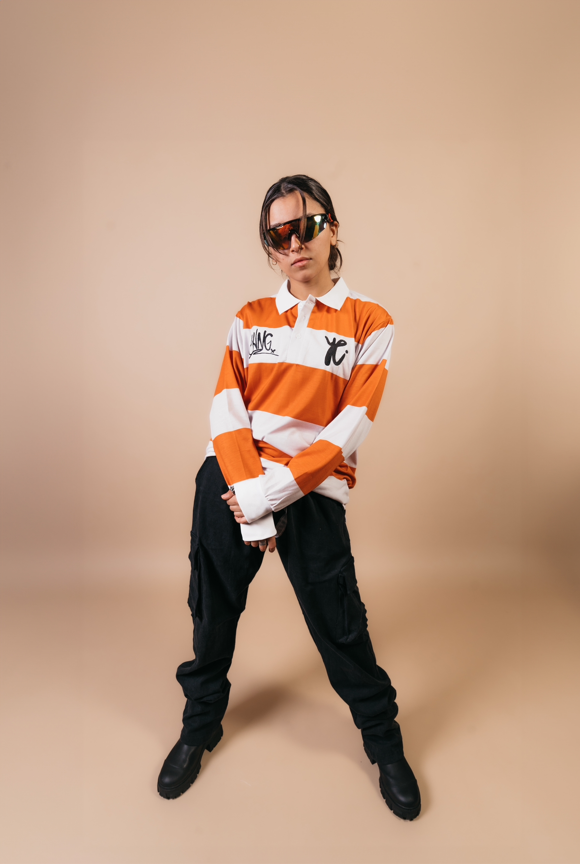 YVNG™ SILKY RUGBY SHIRT - Orange/OFF-WHITE