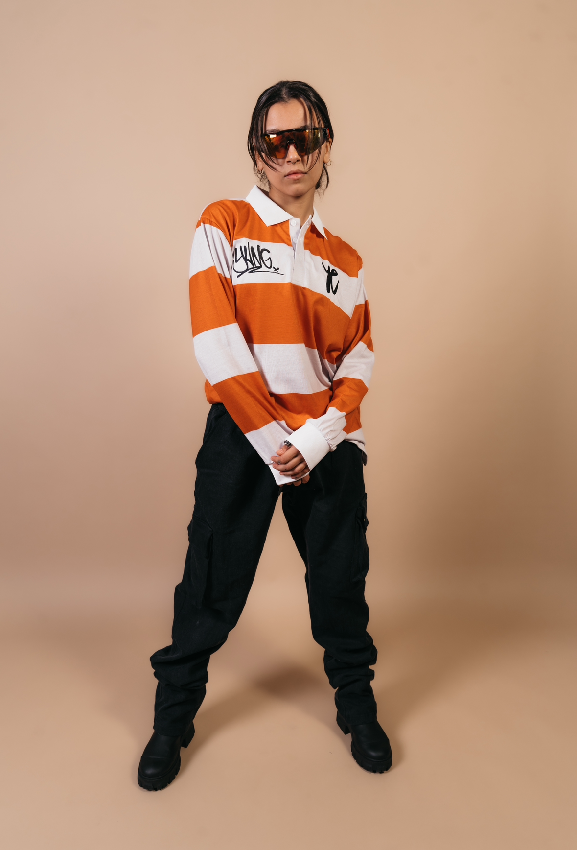 YVNG™ SILKY RUGBY SHIRT - Orange/OFF-WHITE