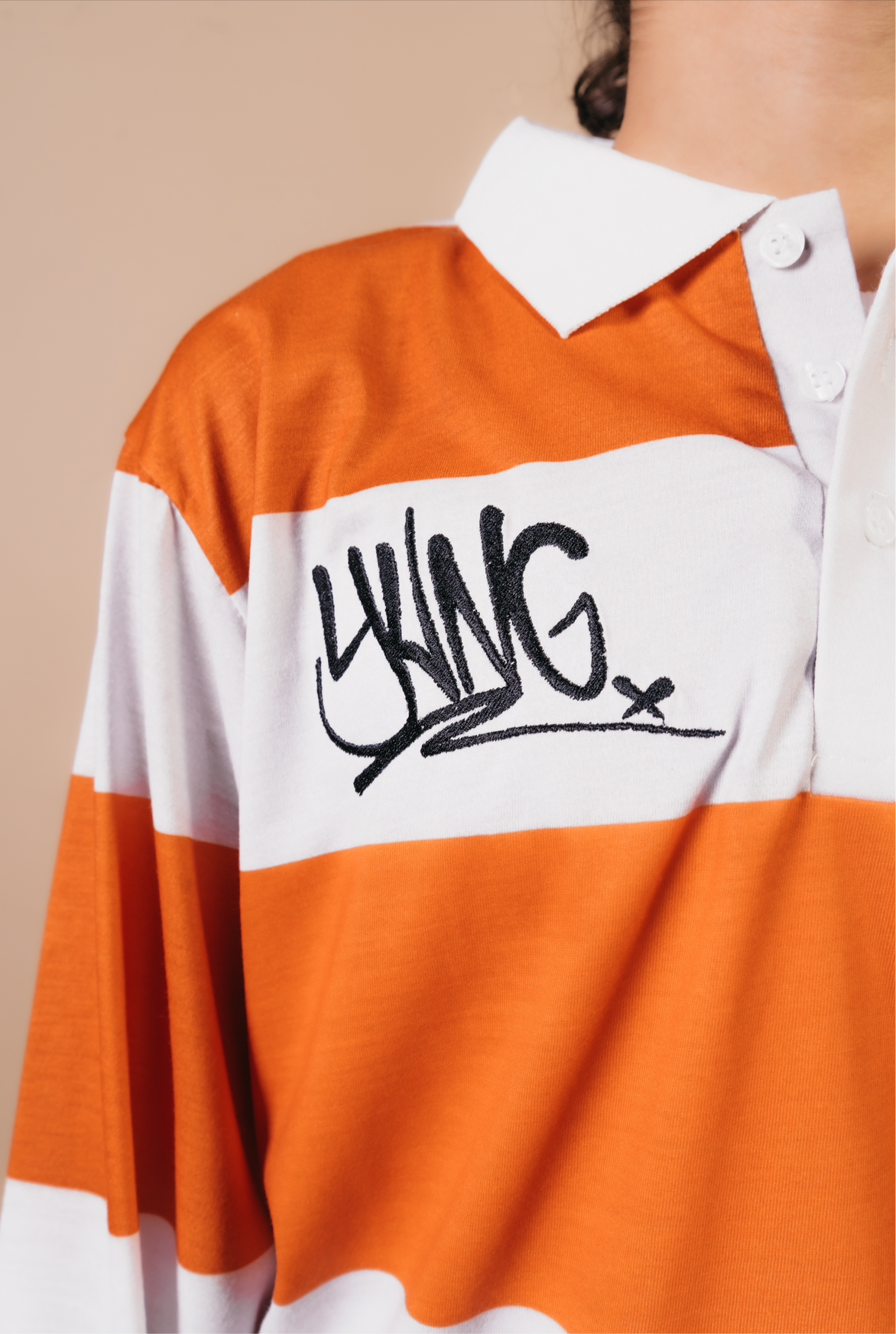YVNG™ SILKY RUGBY SHIRT - Orange/OFF-WHITE